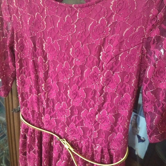 19497 Purple Shimmery Belted Dress